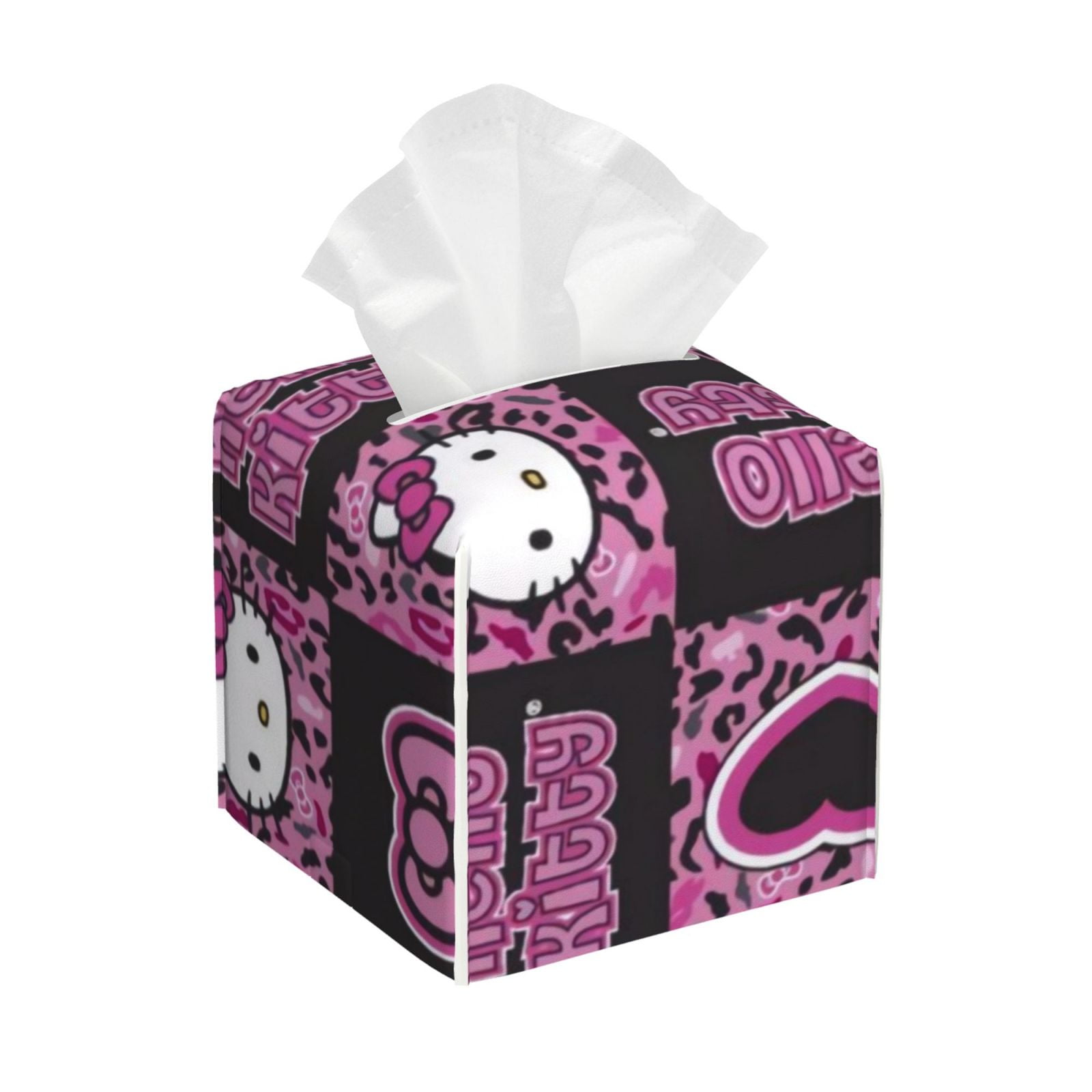 Abstract Blue Grey Tissue Box Cover - 5.2 Inch Square PU Leather Holder With Open Bottom