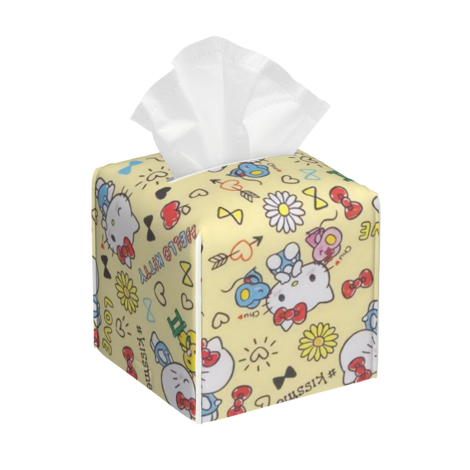 Abstract Blue Grey Tissue Box Cover - 5.2 Inch Square PU Leather Holder With Open Bottom