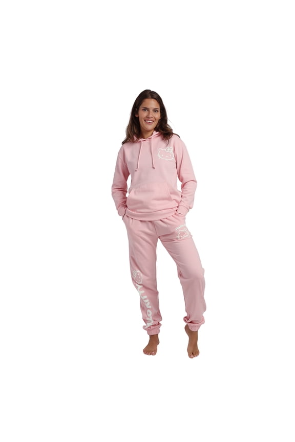 Hello Kitty Line Art Kitty Women's Pink Hoodie & Jogger Set-Small