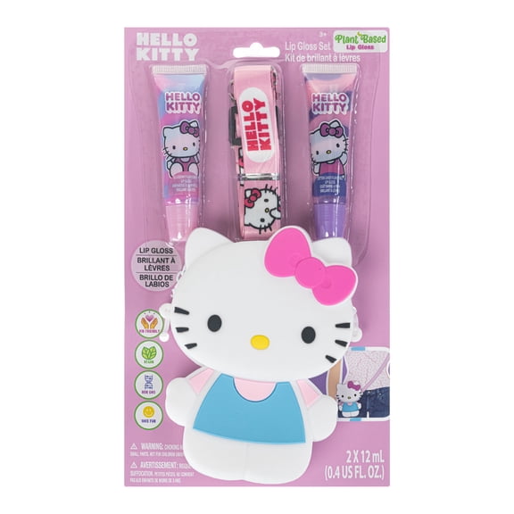 Hello Kitty 2 Pcs Lip Gloss with Silicone Bag and Shoulder Strap Girls Ages 3+ by Townley Girl