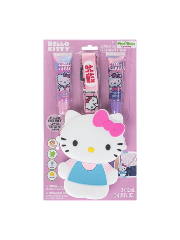 Hello Kitty 2 Pcs Lip Gloss with Silicone Bag and Shoulder Strap Girls Ages 3+ by Townley Girl