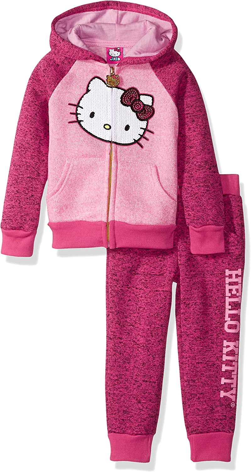 Hello Kitty Little Girls' 2 Piece Hooded Fleece Active Clothing Set, White Hoodie Outfit, Clothes for Little Girls