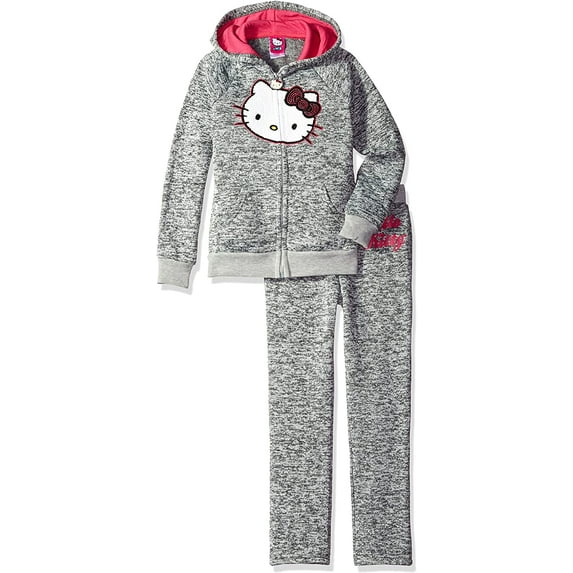 Hello Kitty Little Girls' 2 Piece Hooded Fleece Active Clothing Set, White Hoodie Outfit, Clothes for Little Girls