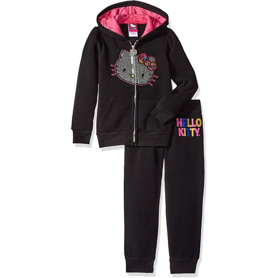 Hello Kitty Little Girls' 2 Piece Hooded Fleece Active Clothing Set, White Hoodie Outfit, Clothes for Little Girls