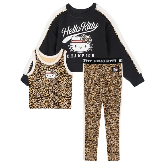Hello Kitty Little Girls' Athletic 3-Piece Sweatshirt and Leggings Set Hello Kitty Leopard