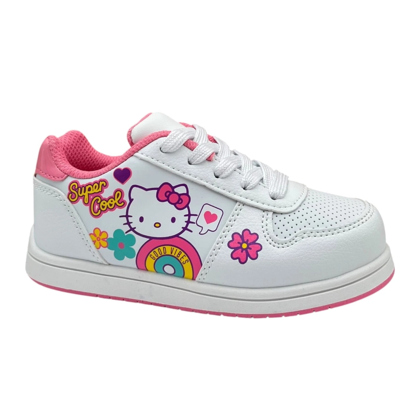 Hello Kitty Little Girls Court Sneakers Size 11 White Pink Purple Casual Lace-Up