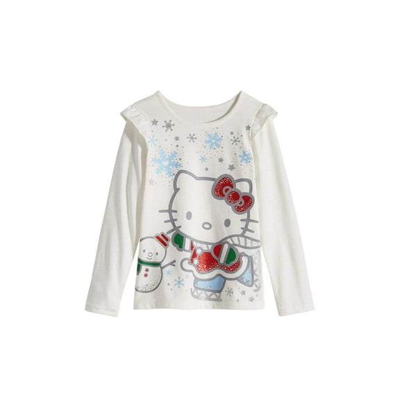 Hello Kitty Little Girls Graphic Print Ruffled T-Shirt White 6X