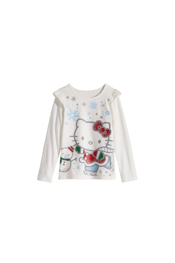 Little Girls Graphic Print Ruffled T-Shirt White 6X