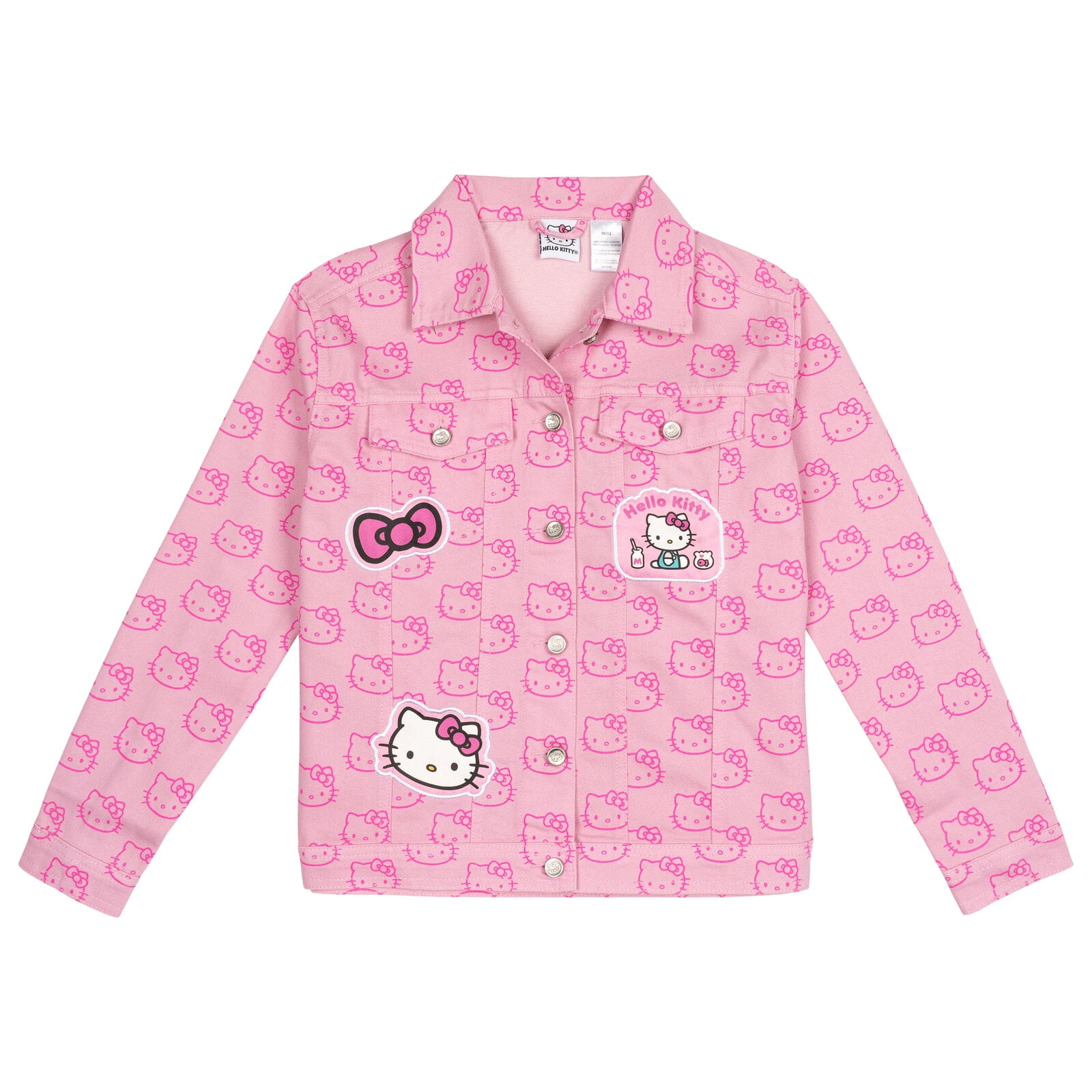 Hello Kitty Little Girls' Lined Denim Jersey Jacket with Graphic Patches Light Pink Hello Kitty