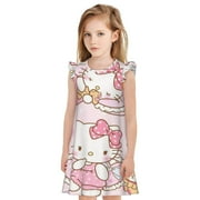 VUFOQZX Hello Kitty Little Girls Nightgown Short Flutter Sleeve Pajamas Cartoon Nightdress Sleepwear Kids Nighties