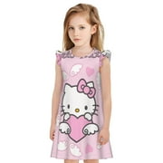 VUFOQZX Hello Kitty Little Girls Nightgown Short Flutter Sleeve Pajamas Cartoon Nightdress Sleepwear Kids Nighties