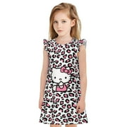 VUFOQZX Hello Kitty Little Girls Nightgown Short Flutter Sleeve Pajamas Cartoon Nightdress Sleepwear Kids Nighties
