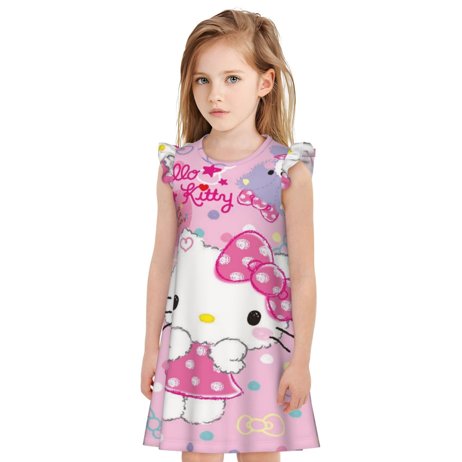 Lu's Chic Women's Long Sleeve Nightgown – Cotton Sleepwear, Cartoon Print, Comfy Loungewear