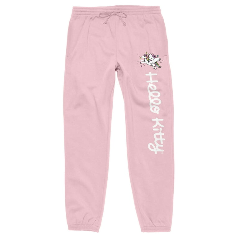 Hello Kitty Logo And Unicorn Kitty White Juniors Cradle Pink Sweatpants- Large 