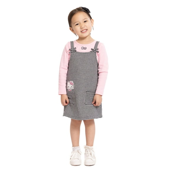 Hello Kitty Toddler Girls' Embroidered Tee and Pinafore Dress Set, 2-Piece, Sizes 12M-5T