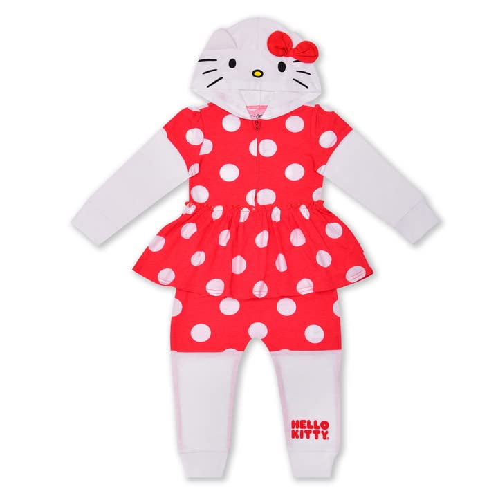 Hello Kitty Long Sleeve Zip Up Romper for Baby Girl and Toddler Red