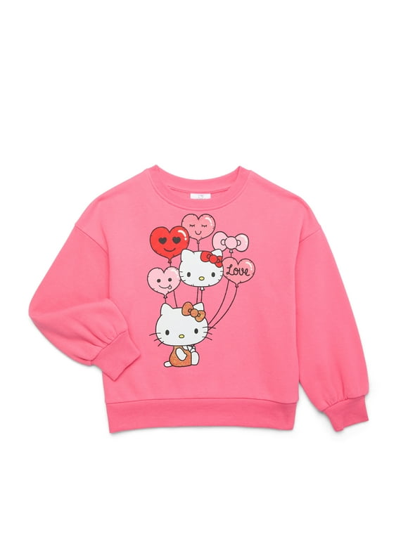 Hello Kitty Love Balloons Girls Valentine's Day Fleece Sweatshirt, Sizes 4-16