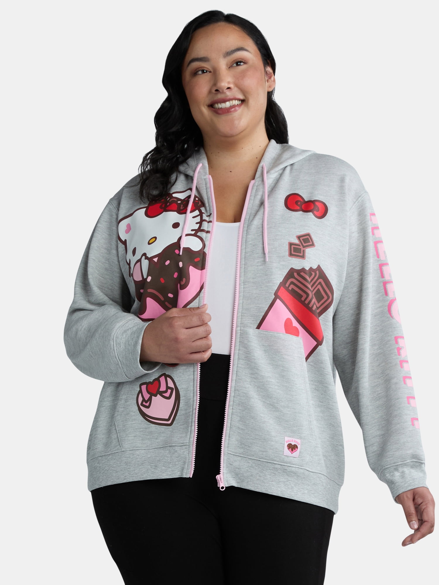 Hello Kitty Women's Plus Love Graphic Fleece Zip Up Sweatshirt ...