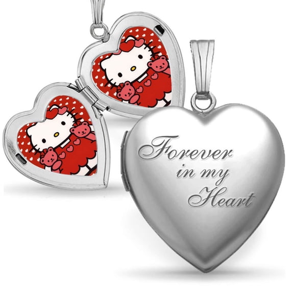 Hello Kitty Love Locket Necklace, Can Hold Photos Polished Locket Necklace Birthday Gift