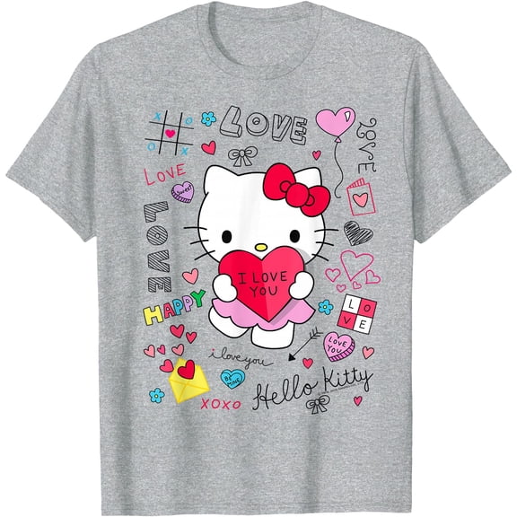 Hello Kitty Love Notes Valentine DTG Print Unisex T-Shirt