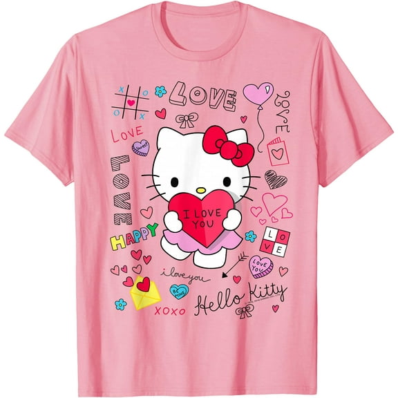 Hello Kitty Love Notes Valentine DTG Print Unisex T-Shirt