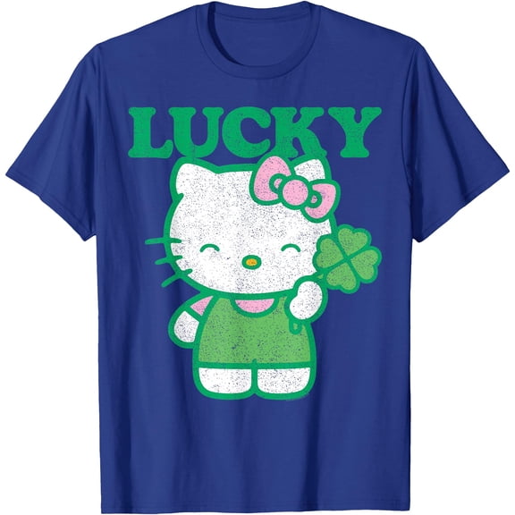 Hello Kitty Lucky Clover Cute DTG Print Unisex T-Shirt,Royal Blue Color,Size M