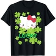 thumbnail image 1 of Hello Kitty Lucky Clover St. Patrick's Day DTG Print Unisex T-Shirt,Black Color,Size YXL, 1 of 5