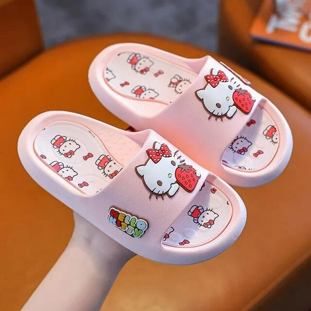 Hello Kitty MINISO Kawaii Kids Slippers Anime Kuromi Girl Summer Soft ...