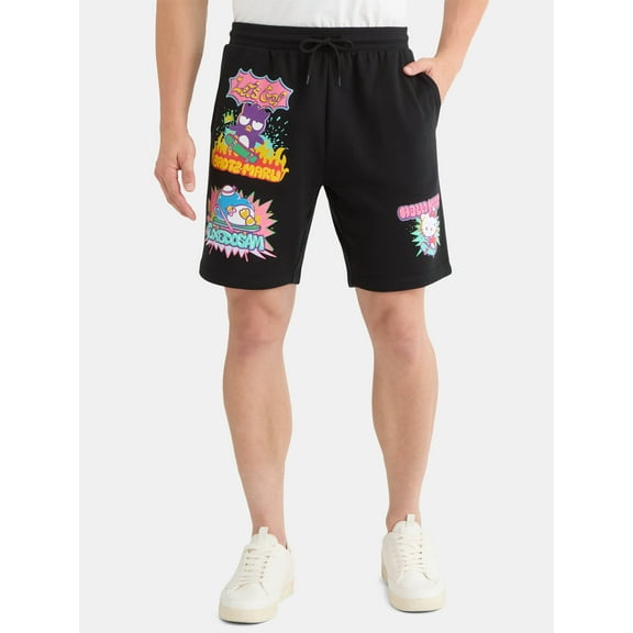Hello Kitty and Friends Men's and Big Men's Graphic Fleece Shorts, 9" Inseam, Sizes XS-3XL