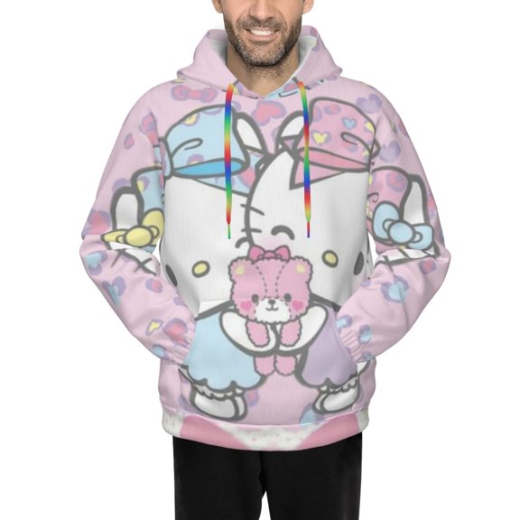 Hello Kitty Men's Pullover Hoodie Fashion Sweatshirt Pocket Hooded Sweater Casual Top Medium