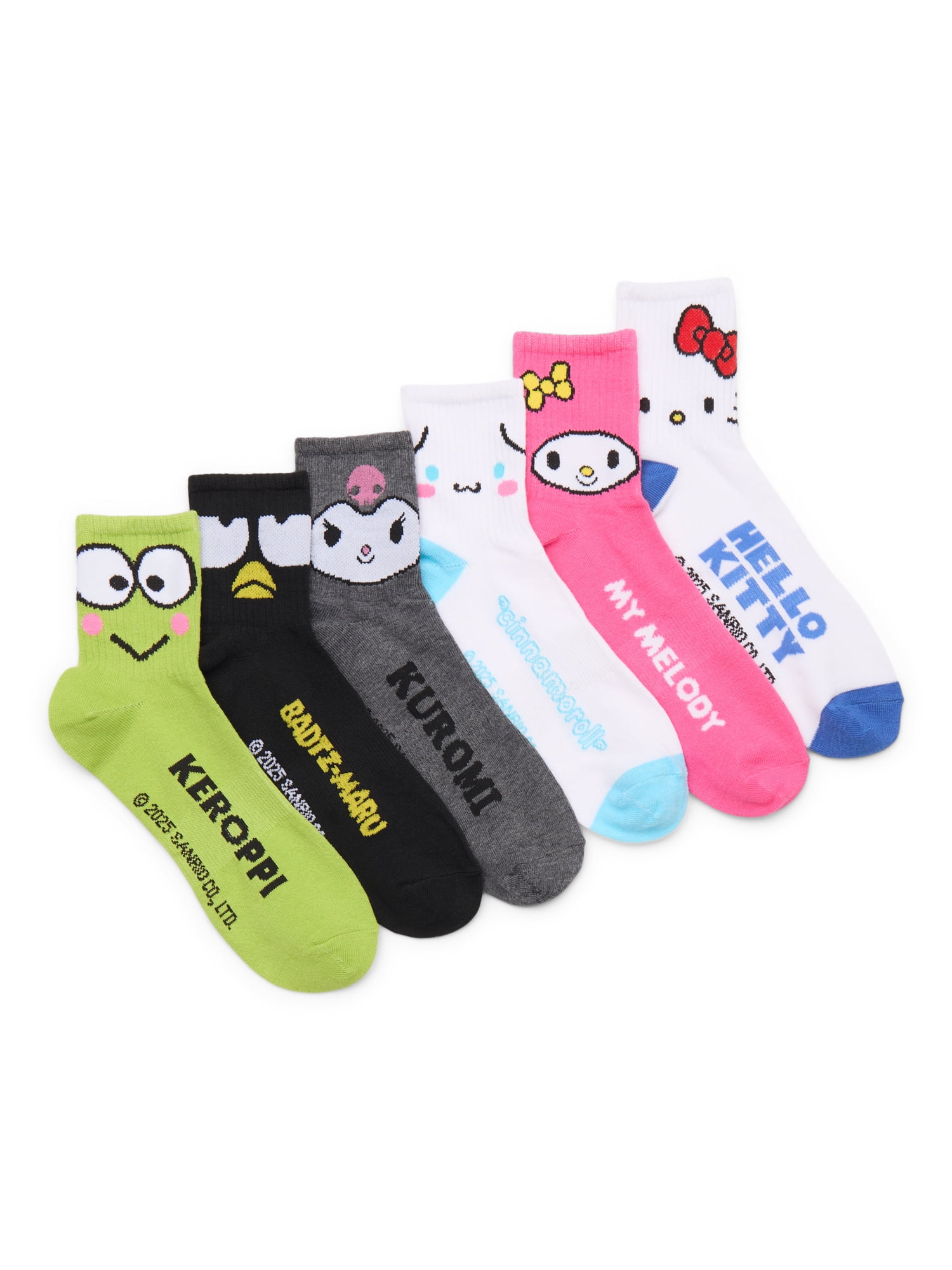 Hello Kitty Men's Quarter Crew Ankle Socks, 6-Pack, Shoe Sizes 8-12