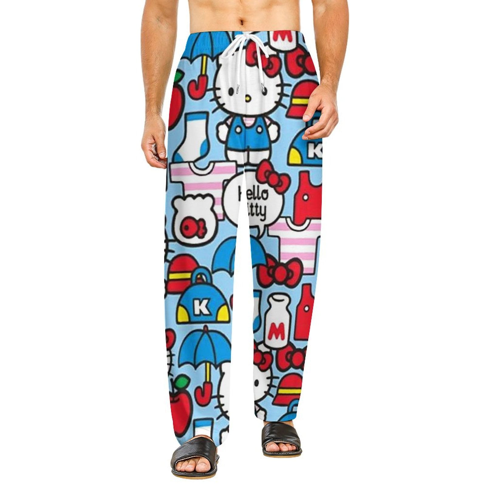Men's Pajamas Silk Hello Kitty Men's Sleep Pants, Sizes S-2XL