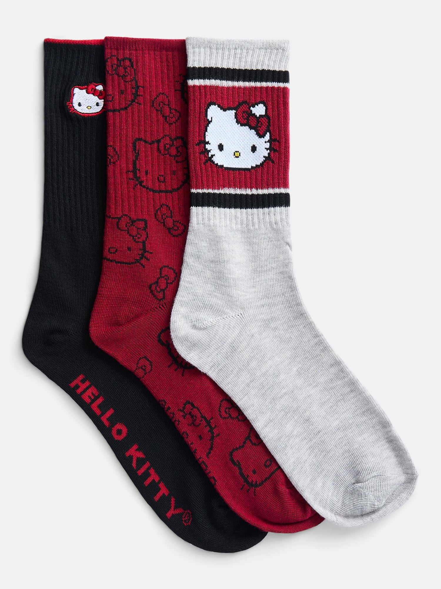 Hello Kitty Men's Crew Socks, 3-Pack, Shoe Sizes 8-12 - Walmart.com
