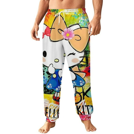 Hello Kitty Mens Joggers Sweatpants 3D Print Pants Novelty Graphic Trousers Casual Athletic Sports Joggers with Pockets