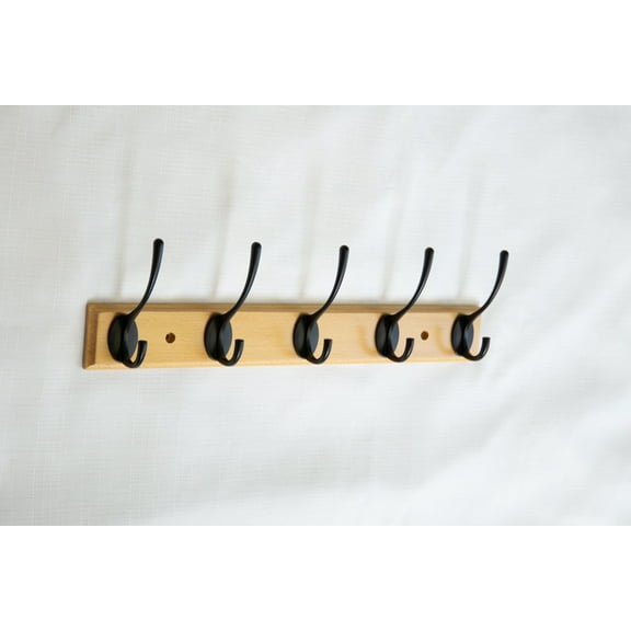 James Hardware Wall-Mounted Coat Racks with 5 Metal Double-Hooks, Beech Wood Backboard, 17.8 inch, Black/Black Board
