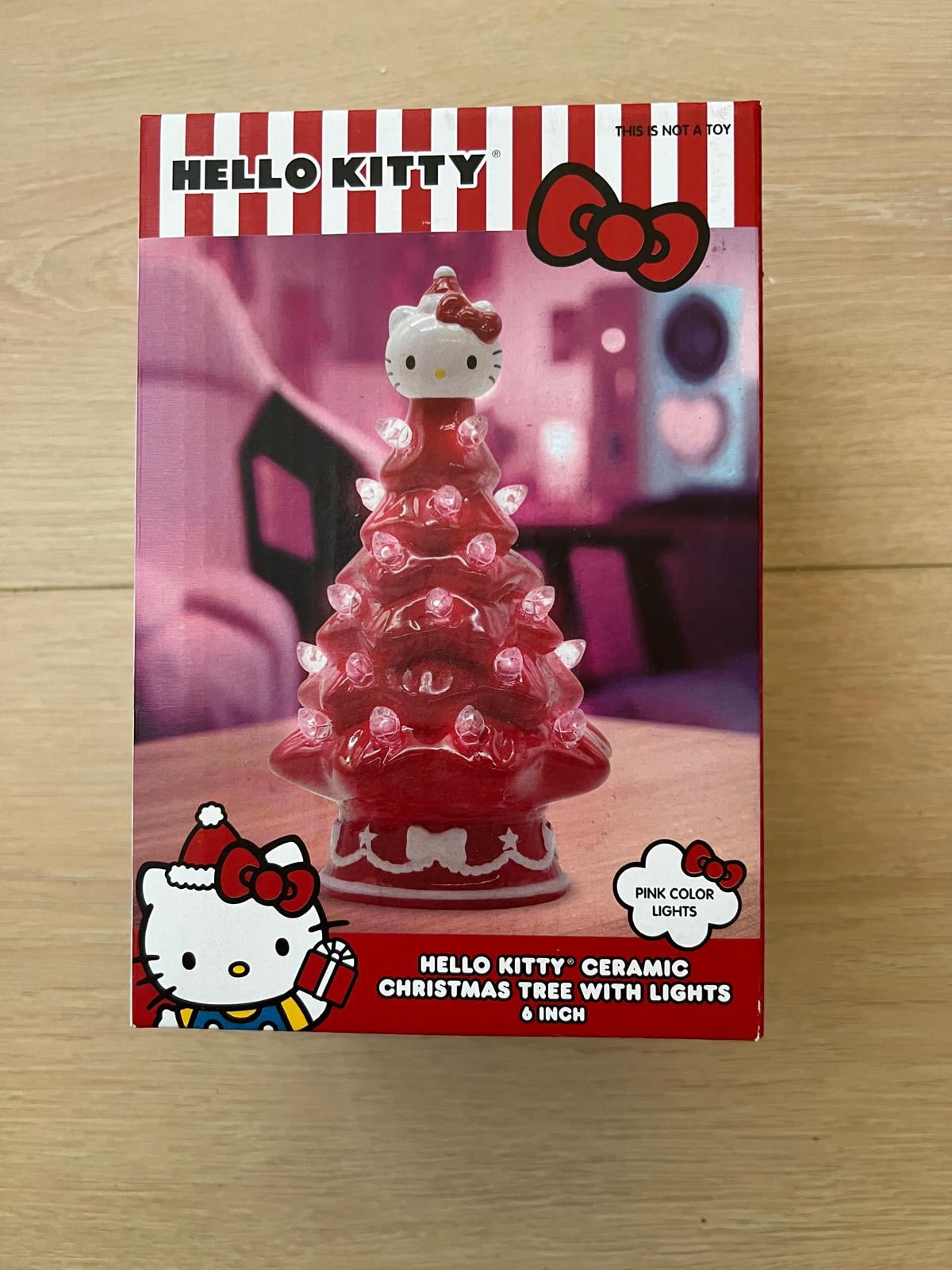 Hello Kitty Mini Ceramic Christmas Tree with red Lights – 6" Tall Holiday Decoration, Ages 6+