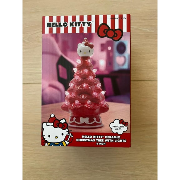 Hello Kitty Mini Ceramic Christmas Tree with red Lights  6" Tall Holiday Decoration, Ages 6+