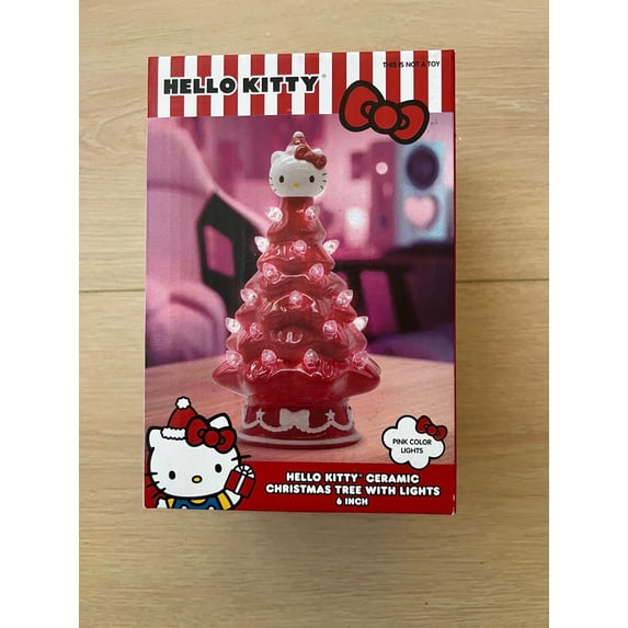 Hello Kitty Mini Ceramic Christmas Tree with red Lights – 6" Tall Holiday Decoration, Ages 6+