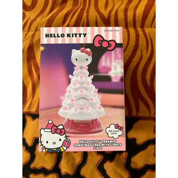 Hello Kitty Mini Ceramic Christmas Tree with white Lights – 6" Tall Holiday Decoration, Ages 6+