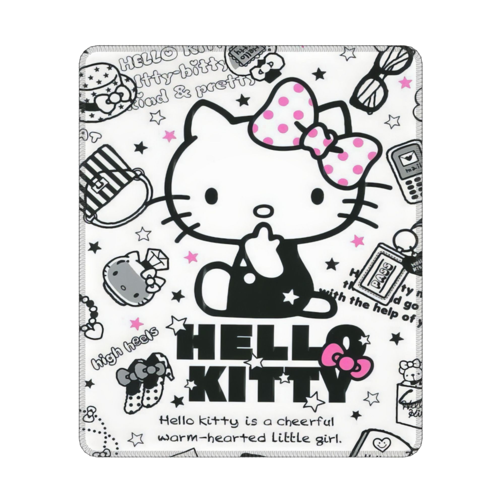 Hello Kitty Mouse Pad, Square AntiSlip Rubber Gaming Mousepad with Stitched Edge, Cute Office