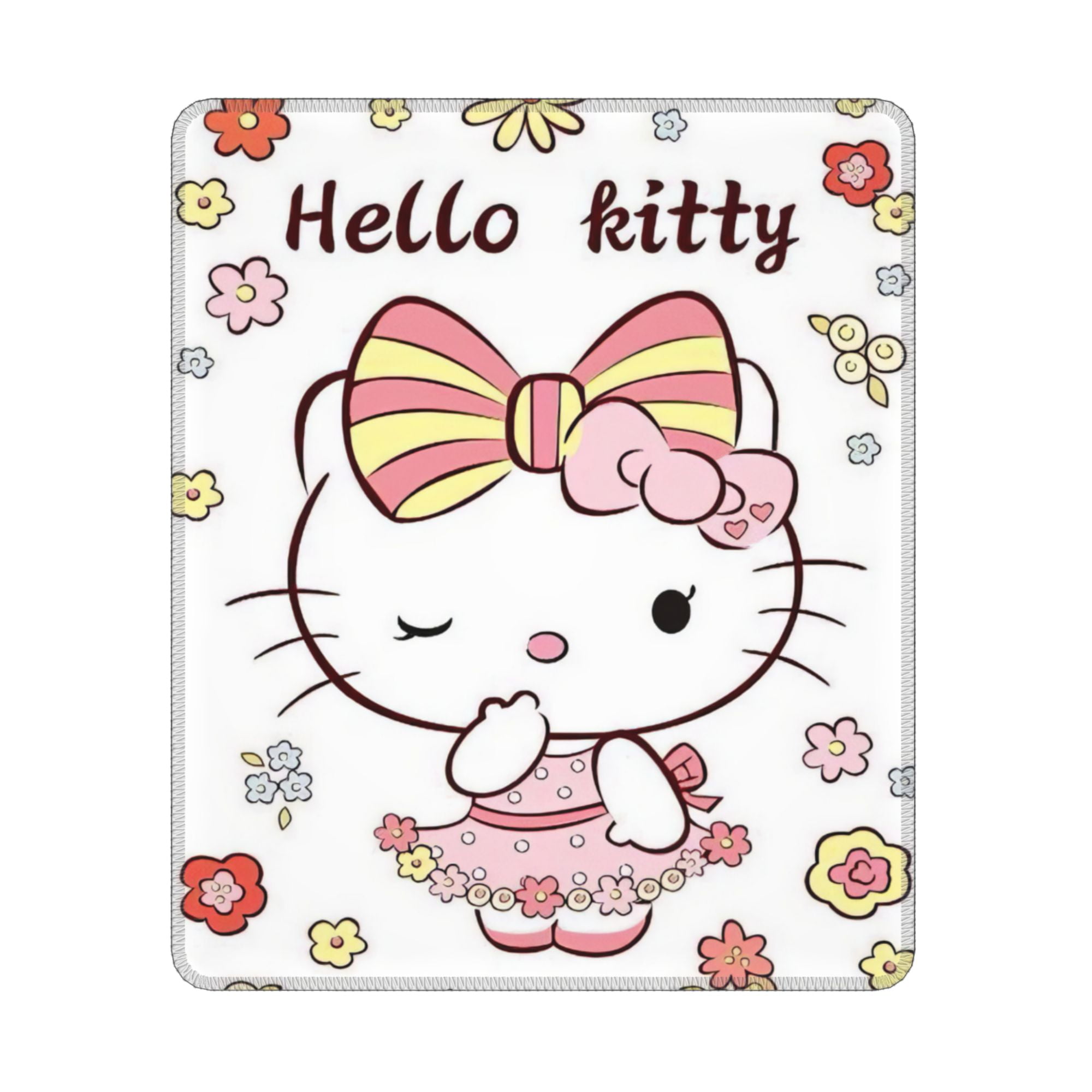 Hello Kitty Mouse Pad, Square AntiSlip Rubber Gaming Mousepad with Stitched Edge, Cute Office