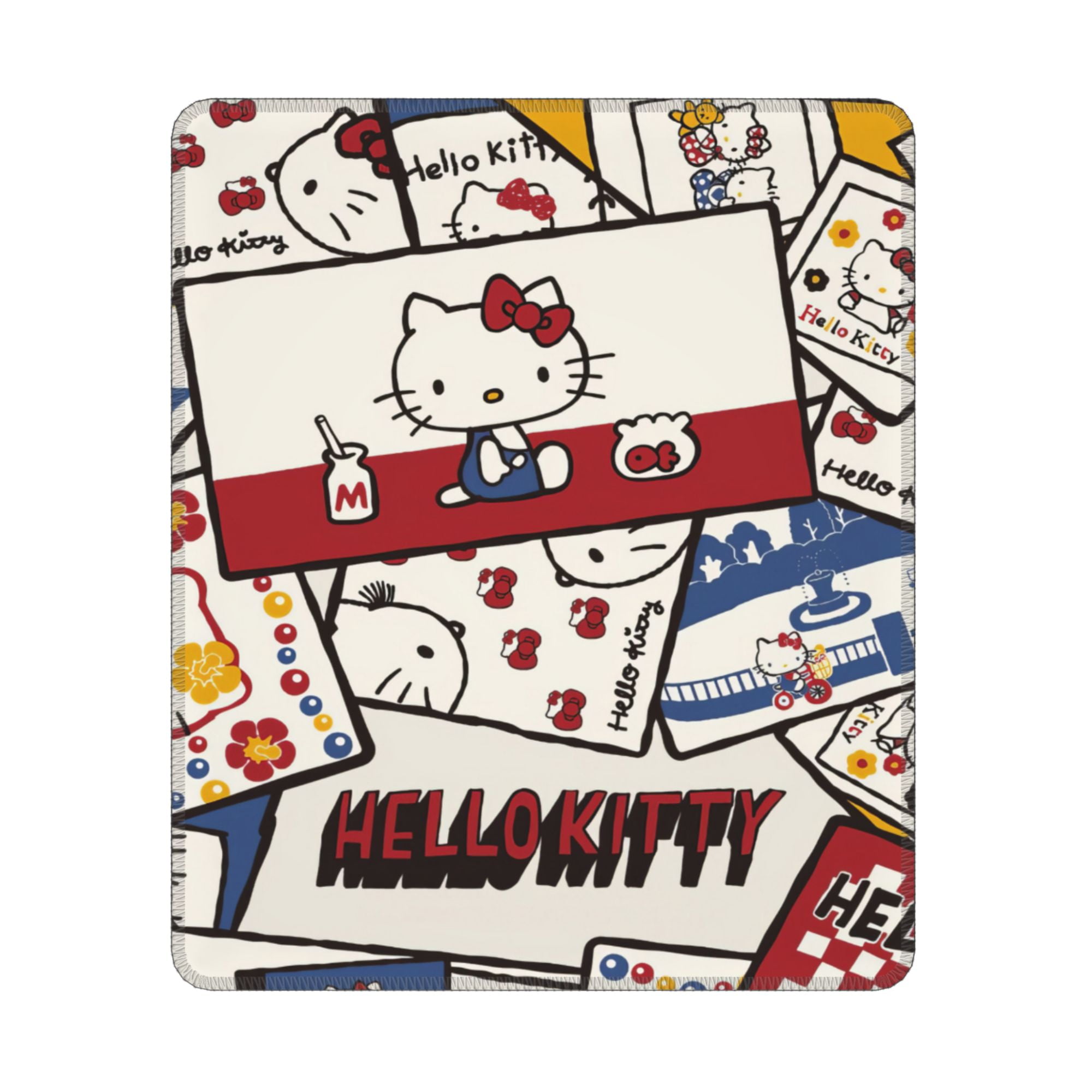 Hello Kitty Mouse Pad, Square AntiSlip Rubber Gaming Mousepad with Stitched Edge, Cute Office