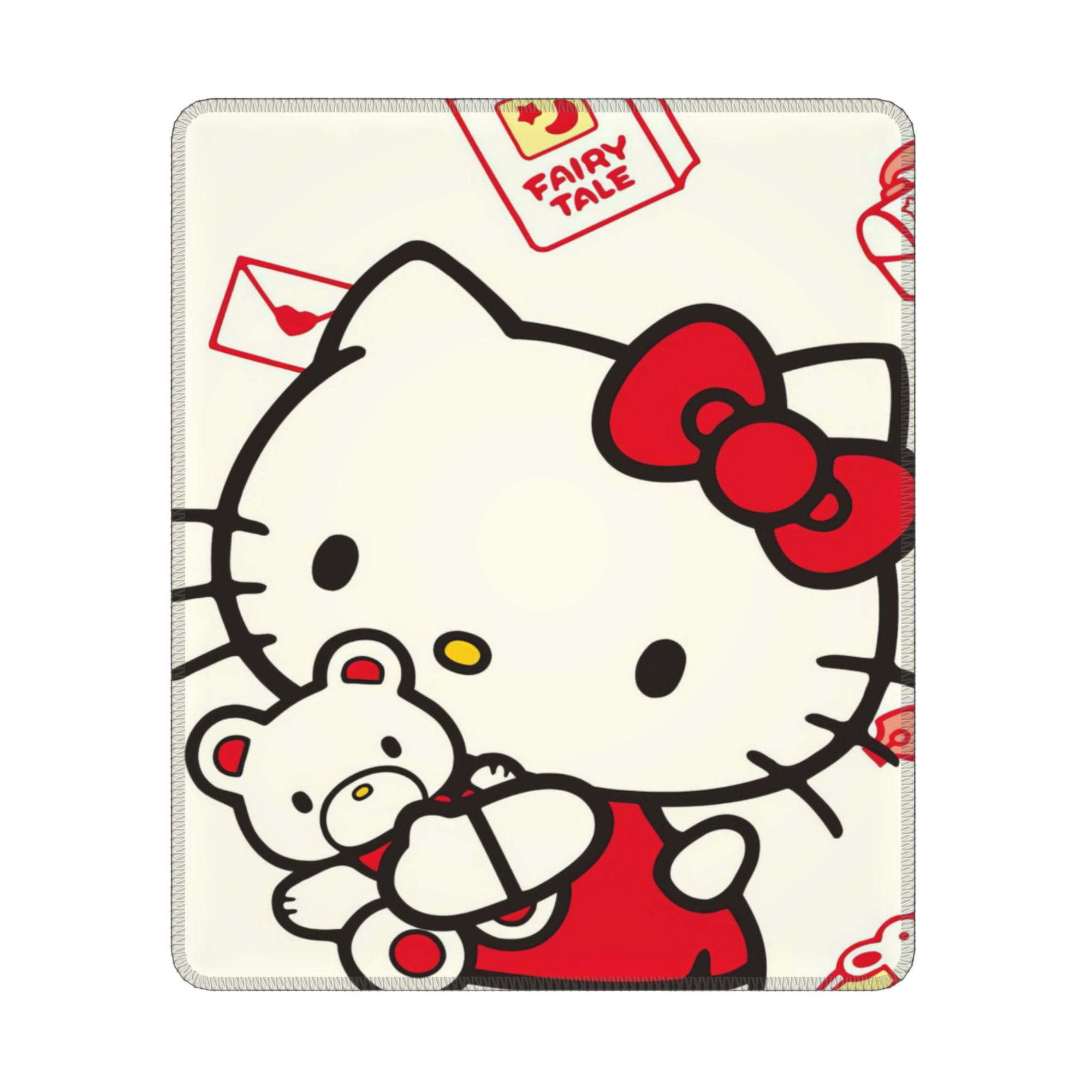 Hello Kitty Mouse Pad, Square AntiSlip Rubber Gaming Mousepad with Stitched Edge, Cute Office