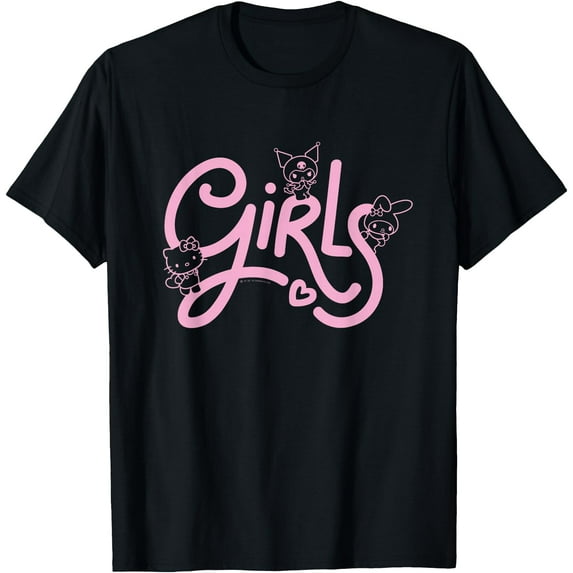 Hello Kitty My Melody Kuromi GIRLS DTG Print Unisex T-Shirt,Black Color,Size YS