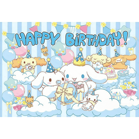 Hello Kitty My Melody Pompompurin Cinnamoroll Kuromi Pochacco Theme Party Banner 71*43 inches