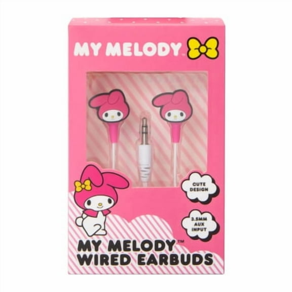 Hello Kitty My Melody Wired Earbuds 3.5mm Aux Input Jack Built-In Mic, Kids Safe,