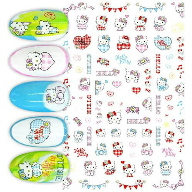Hello Kitty Nail Stickers Hello, Love, Heart, Bows, Music Notes Over 50 Stickers Kawaii