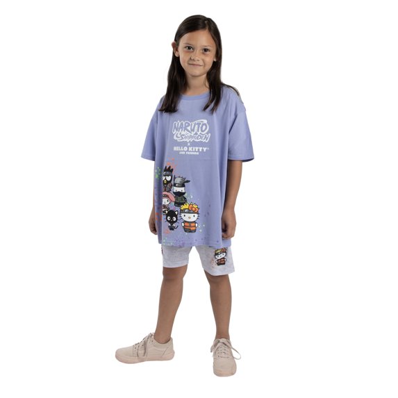 Hello Kitty + Naruto Girl's Boyfriend Tee & Biker Short Set, 2-Piece, Sizes XS-XL