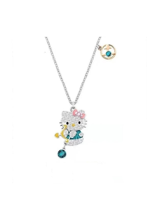 Hello Kitty Necklace Sanrio Anime Character Pink Peach Heart Crystal Cat Push-Pull Bracelet Pendant Couple Decoration Girl Gift