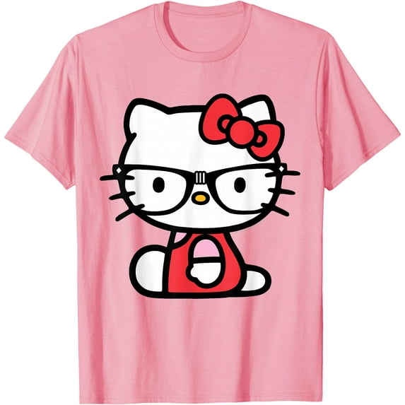 Hello Kitty Nerd Glasses DTG Print Unisex T-Shirt,Light Pink Color,Size 2T